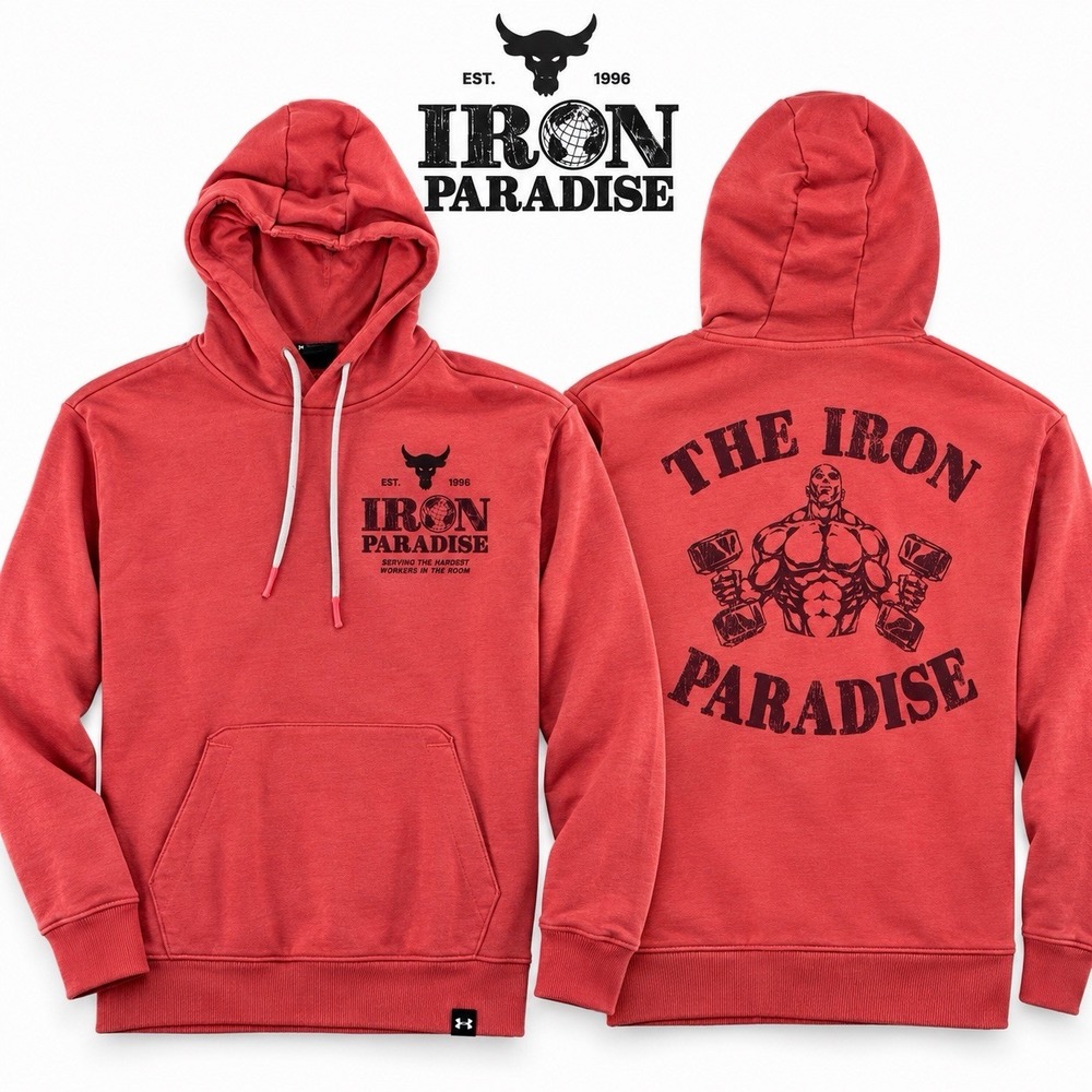 Under Armour Hoodie Mens L Salmon Project Rock Iron Paradise Pullover